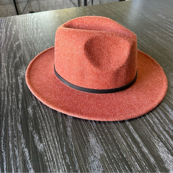 Hand-Embroidered Wool-Blend Adjustable Floral Burnt Orange Fedora Wide Brim Hat - Picture 3 of 11